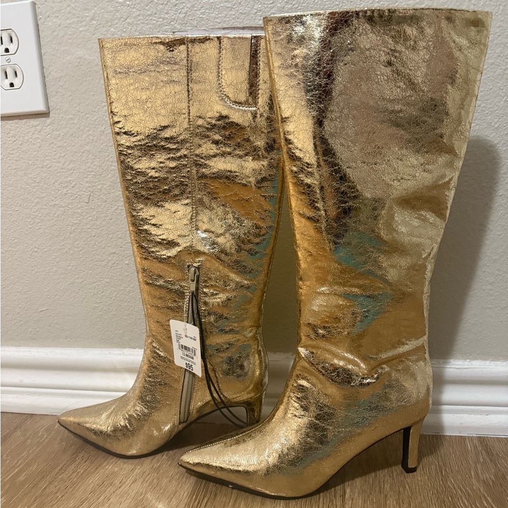 WORTHINGTON PLEASANT GOLD FOIL STILETTO KNEE HIGH BOOTS 7.5 - Picture 3 of 11